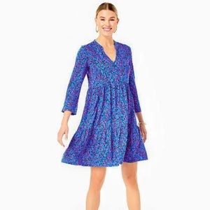 💙Lilly Pulitzer Alaina Dress Blur Flare Growl and Prowl Medium